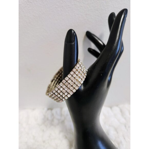 Vintage Stretch Rhinestone Five Row Stretch Bracelet Glitter Bracelet Small Size - Picture 1 of 10